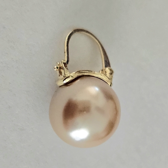 Pearl drop hoop earrings faux rose gold classic gold plated - Picture 5 of 5